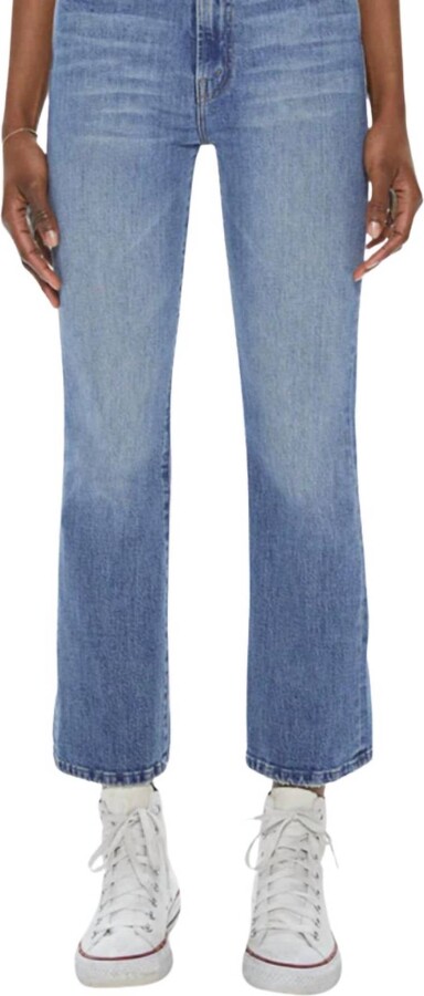 Mother Hustler Ankle Fray Mini Boot High Rise Jean In Mid-Blue Wash