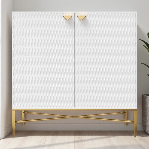 YIDA NATURAL 2-DoorLockerStyleAccentCabinetwithGoldLegsandModernDesign