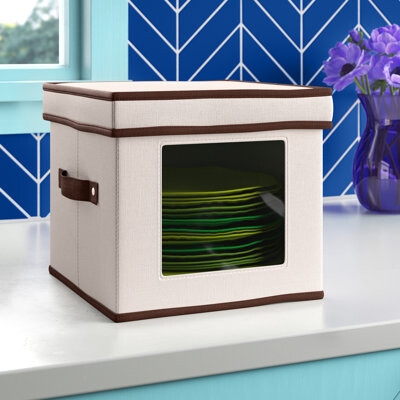 Wayfair Basics™ Burnie China Plate Storage Box, Holds 12 Dessert Plates or Bowls, Windowed Panel, Sturdy Frame and Reinforced Handles, Felt Cushions, Fully Removable