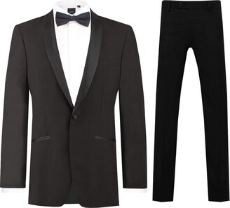 Dobell Mens Black 2 Piece Tuxedo Regular Fit Notch Lapel Evening Dinner Suit 52L Jacket with 46L Trousers
