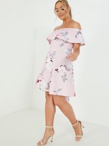 Thumbnail for your product : Quiz Curve Floral Bardot Dip Hem Dress - Blush