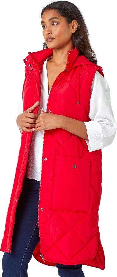 Flirty Wardrobe Longline Hooded Quilted Gilet Waistcoat Zip Up Padded Winter Bodywarmer Jacket Vest Long Coat Womens Ladies Small
