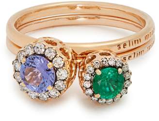 SELIM MOUZANNAR Diamond, emerald, tanzanite & pink-gold rings
