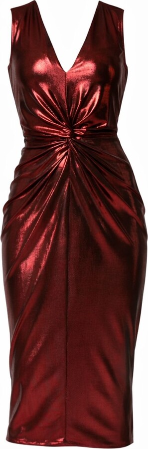 Roserry Mallorca Sleeveless Metallic Midi Dress In Red