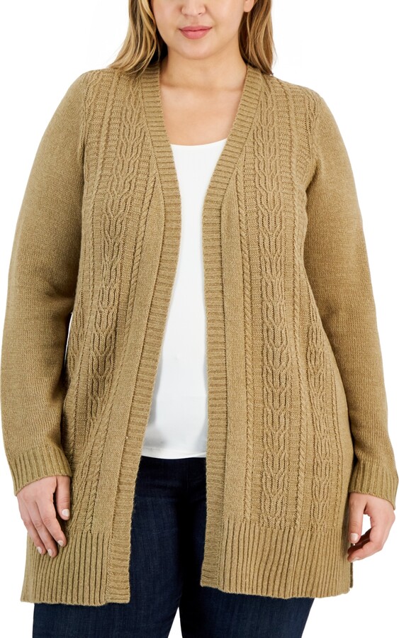 Karen Scott Plus Size Curved Hem Striped-Yoke Sweater, Created for Macy's