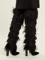 Thumbnail for your product : Saint Laurent Yeti Feather-embellished Over-the-knee Boots - Black