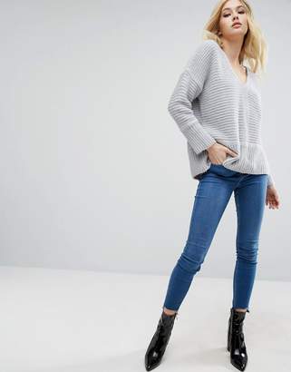 ASOS Chunky Sweater In Fluffy Yarn With V Neck