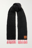 Thumbnail for your product : Loewe Appliquéd Tasseled Mohair-blend Scarf - Black