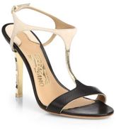 Thumbnail for your product : Ferragamo Monroe Snake-Embossed Leather T-Strap Sandals