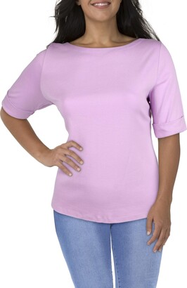 Karen Scott Womens Cotton Cuff Sleeves Pullover Top