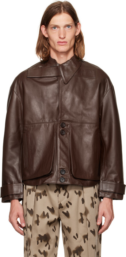 SSENSE Exclusive Asymmetric Leather Jacket SSENSE Men Clothing Jackets Leather Jackets 