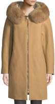 Thumbnail for your product : Herno Long Wool Coat w/ Fur-Trim Hood