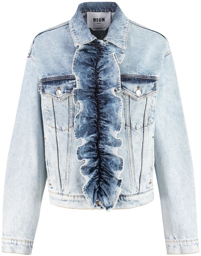 blue jean jacket with ruffles