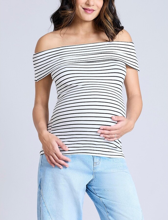 Motherhood Maternity Maternity Rib Knit Short Sleeve Off The Shoulder Top - Motherhood