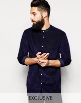 Thumbnail for your product : Reclaimed Vintage Super Longline Cord Shirt With Tartan Grandad Collar