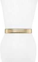Thumbnail for your product : Moschino Jeweled Logo Plaque Metallic Leather Belt