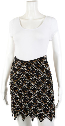 Fendi Beaded Zucca-Print Leather Skirt, Size It 36, Never Worn