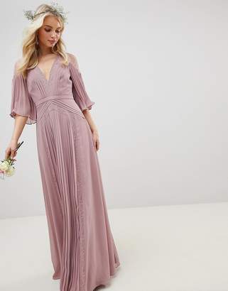 ASOS Design DESIGN pleated panelled flutter sleeve maxi dress with lace inserts