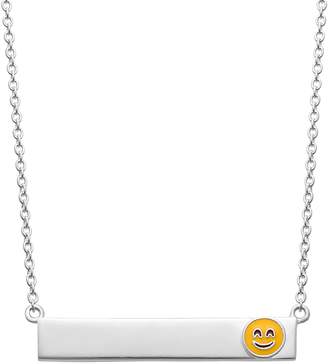 Sterling Silver Smiley Emoji Bar Necklace