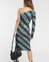 Thumbnail for your product : House of Holland stripe cheetah one shoulder midi bodycon dress