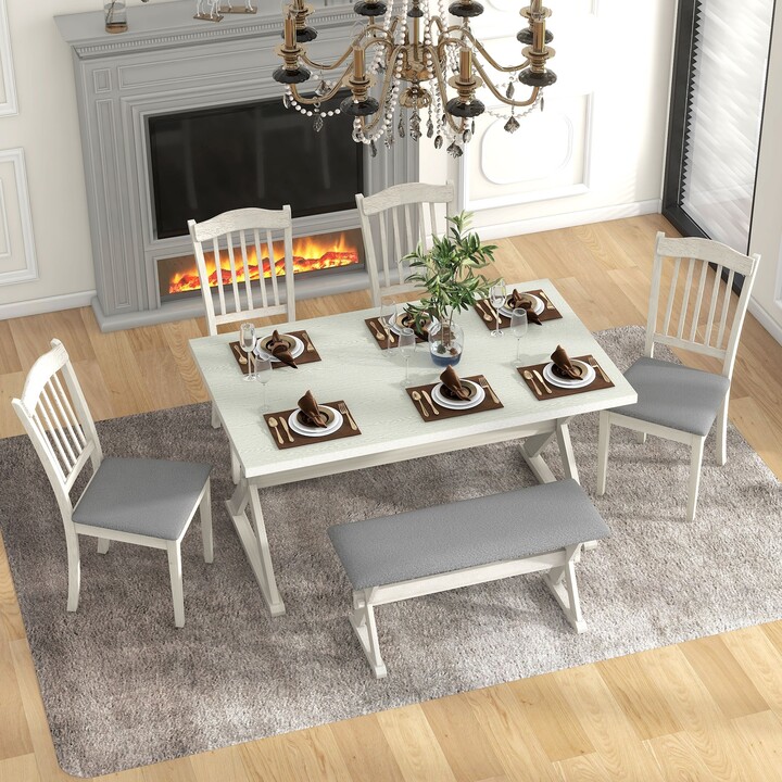 NINEDIN Rectangular 6-Piece Wood Dining Table Set 6-Person Dining Set ...