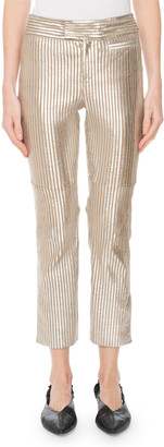 Isabel Marant Straight-Leg Striped Metallic Leather Cropped Pants
