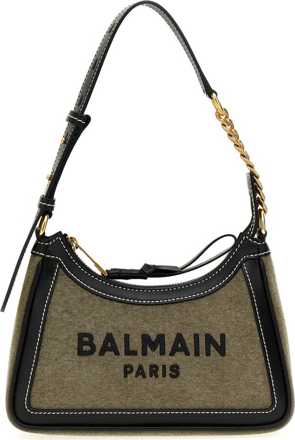 Balmain Woman's B-army Chain Monogram Jacquard Fabric Crossbody Bag In  Black