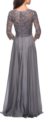 La Femme 3/4-Sleeve A-Line Chiffon Gown
