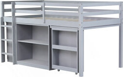 Latitude Run Twin Loft Bed With ,Drawer Cabinet, Shelf Cabinet And Pulling -Out Desk,Rubber Wood Loft Bed With Safety Guardrail ,Ladder,Grey