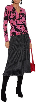 Diane von Furstenberg Brooklyn Wrap-effect Pleated Metallic Merino Wool-blend Midi Skirt
