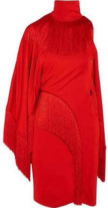 Givenchy One-Shoulder Fringed Jersey Turtleneck Mini Dress