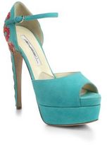 Thumbnail for your product : Brian Atwood Simi Embroidered-Heel Suede Platform Sandals