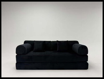Wrought Studio Black Convertible Corduroy Sleeper Sofa Bed With Cylindrical Pillow Fixed Frame Folding Floor Couch For Living Room & Bedroom