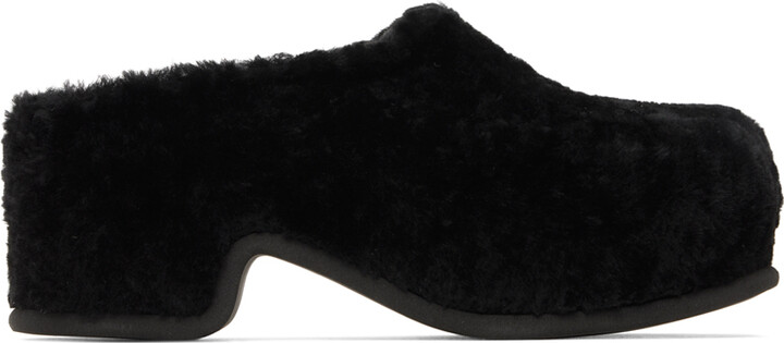 Dries Van Noten Black Shearling Clogs
