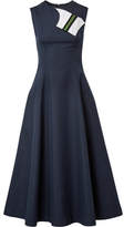 CALVIN KLEIN 205W39NYC - Grosgrain-trimmed Cotton And Silk-blend Twill Midi Dress - Midnight blue