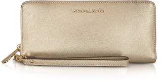 Michael Kors Jet Set Travel Large Pale Gold Metallic Leather Continental Wallet