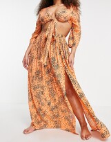 Thumbnail for your product : ASOS Curve DESIGN Curve maxi beach co-ord skirt in crinkle orange spot print