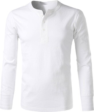 Veslagy Men's Casual Heavyweight Basic 3 Button Henley T Shirts Slim Fit  Long Sleeve V Neck Thick Cotton Shirt White - ShopStyle