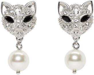 Miu Miu Silver Pearl and Crystal Cat Earrings