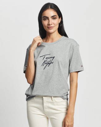 Tommy Hilfiger Women's Grey Printed T-Shirts - SS Logo Tee - Size XS at The Iconic