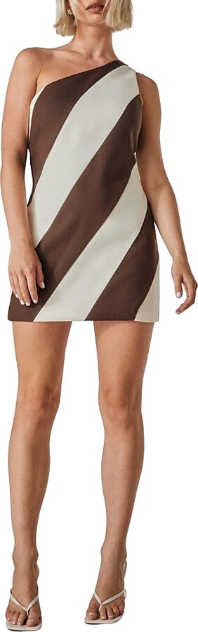 Nasty Gal Stripe One Shoulder Tailored Mini Dress