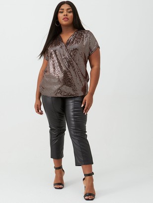 V By Very Curve Sequin Wrap Front Top - Bronze