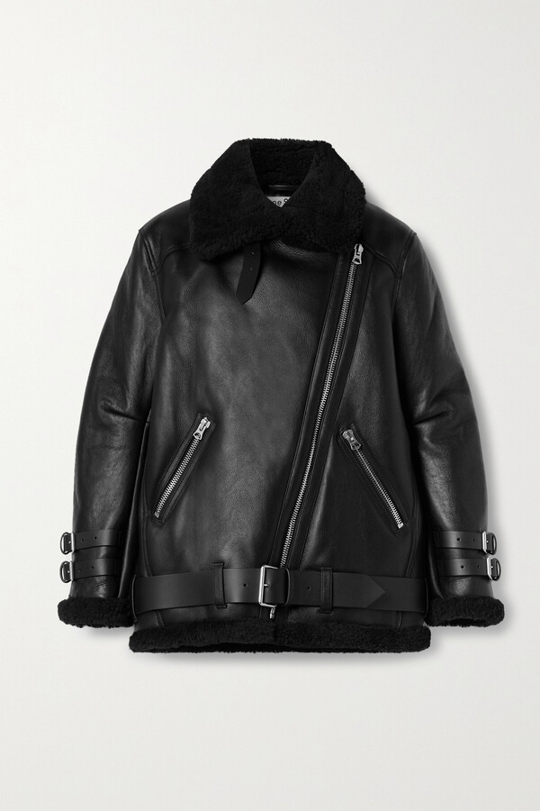 Acne Studios Velocite Leather-trimmed Shearling Jacket - Black - ShopStyle