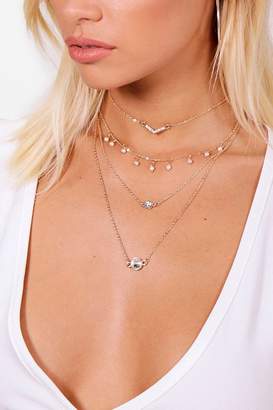 boohoo Layered Diamante Chain Choker Necklace