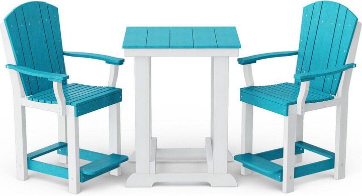 Wildridge Heritage 3-Piece Aruba Blue and White HDPE Plastic Outdoor Patio Counter Set