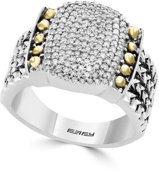 Effy Sterling Silver & 18K Yellow Gold Pavé Diamond Ring - Size 7 - 0.39 ctw