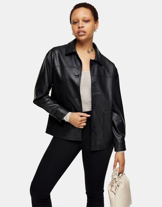 Topshop faux leather boxy shacket in black - ShopStyle