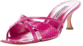 Manolo Blahnik Snakeskin Slide Sandals