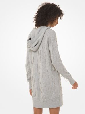 Michael Kors Crystal-Fringed Cotton-Blend Hoodie Dress