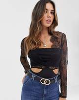 Thumbnail for your product : ASOS Design DESIGN Cleotha long sleeve delicate lace & jersey bodysuit